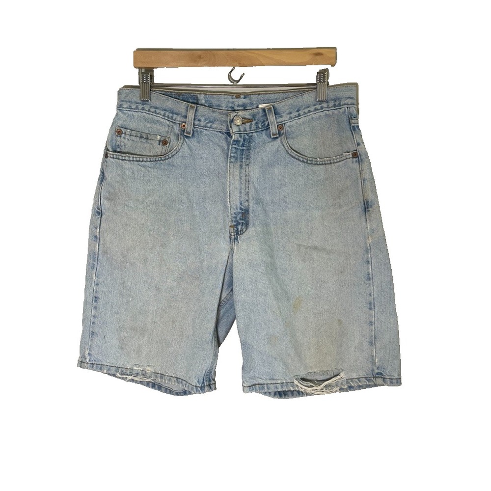 Levis 550 Light Wash Denim Jean Shorts 34" Trashed Grunge Skater Retro Y2K